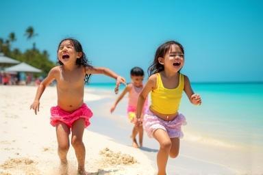 Kids playing on a beach in Malaysia