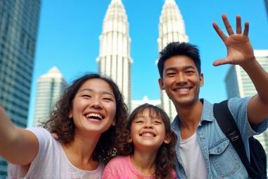 Family photo in front of Petronas Twin Towers
