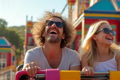 Family enjoying a theme park ride